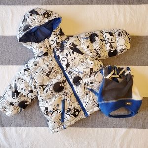 Toddler puffer winter coat and fleece hat